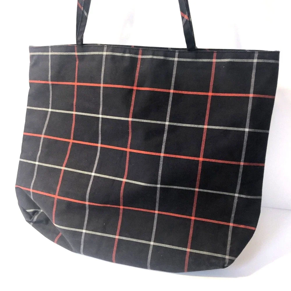 NEW Burberry London Bag Tote Blue Windowpane Plaid Treated Canvas COA!!
